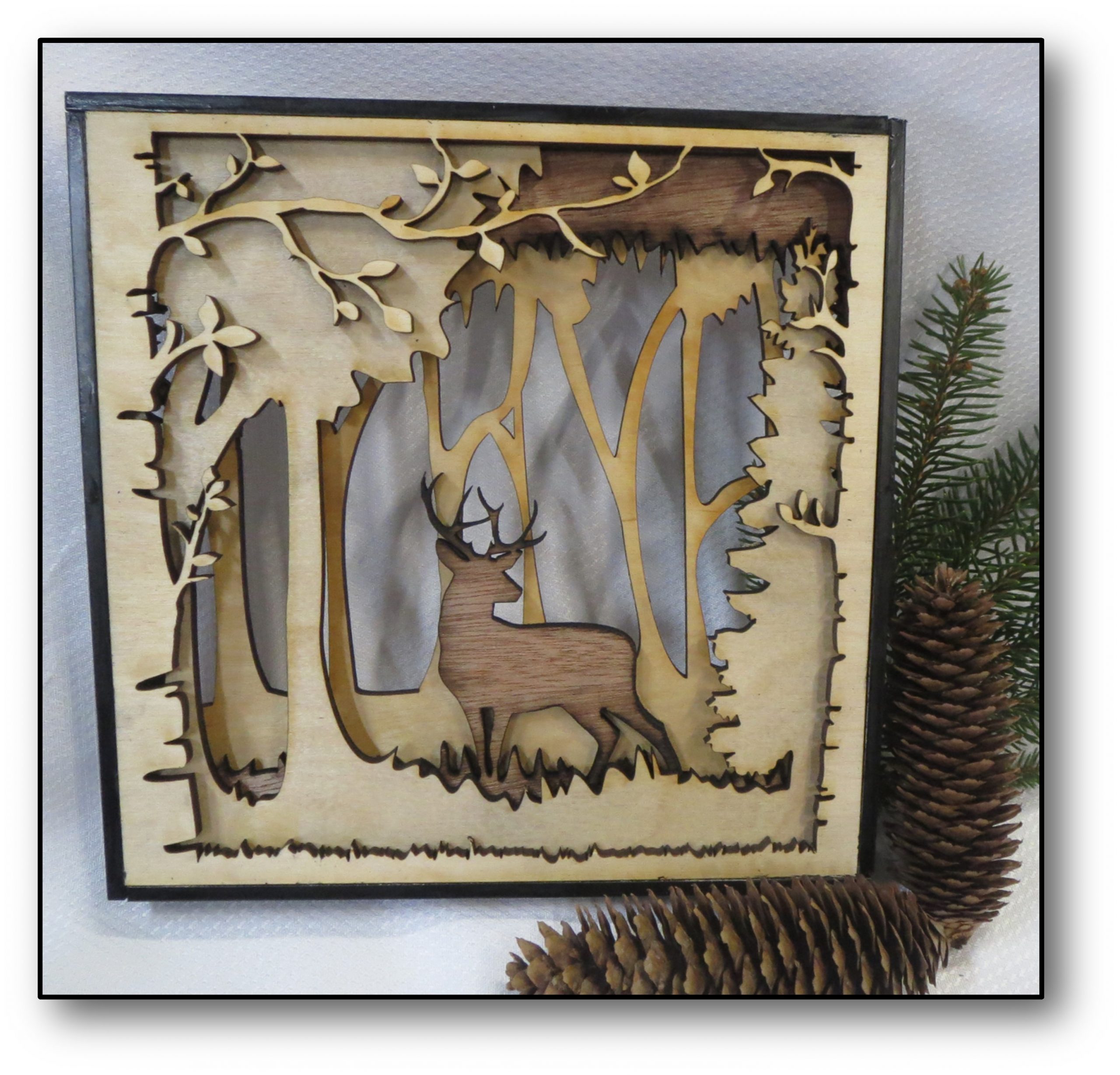 Shadow Box – Wood Layered Deer – ISU Engraving LLC